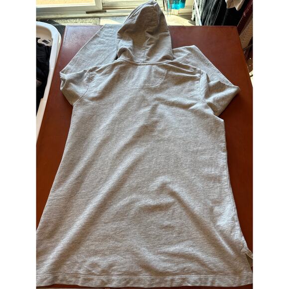 LL Bean 1/4 Button Hoodie Pullover Gray Navy Cotton Sz M Hooded Top - Picture 8 of 8